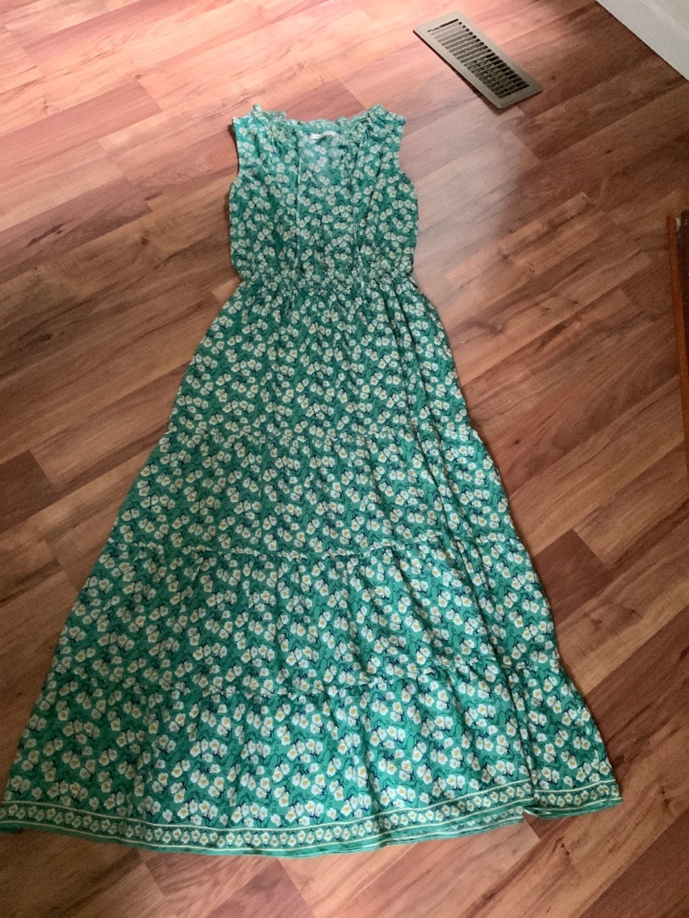 Max Studio Green Yellow Floral Print Summer Sundress Medium